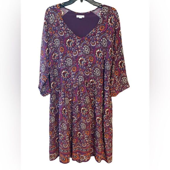Garnet Hill Sz 12 Purple Floral Boho Cottagecore Relaxed Fit Drop Waist Dress - Picture 1 of 8